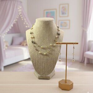 Premier Designs Flower Accents & Ivory Pearl Necklace & Earring Set